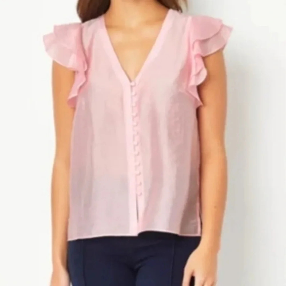 Ryegrass Buckingham Rose Button Front Semi Sheer Ruffle Sleeve Blouse.‎ Size XL.